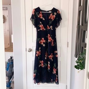 Size small navy high low floral dress